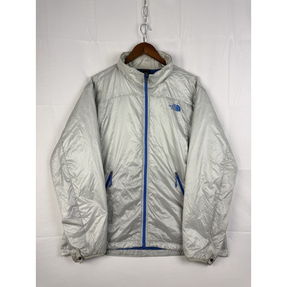 The North Face Puffer Jacket Mens Sz . XL Silver Metallic Full Zip Blue Accent